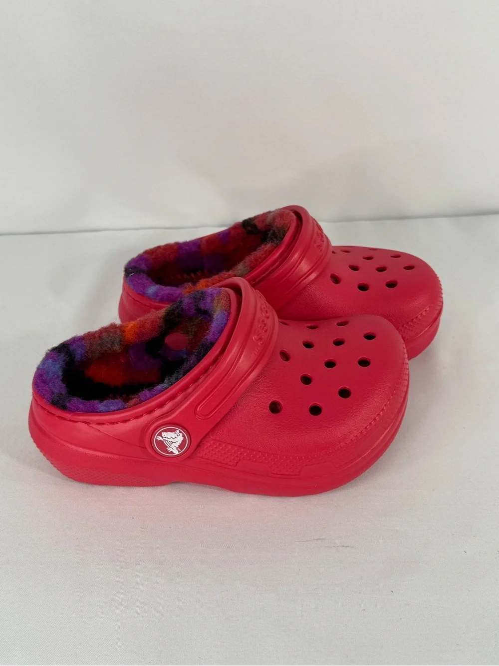 CROCS Kids Red Fuzzy-Lined Slip-On Clogs